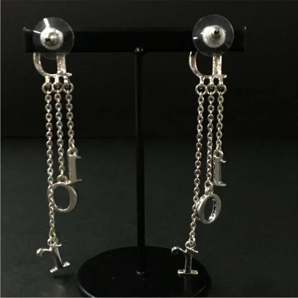 AUTH Christian Dior CD Pierced Dangle Earrings